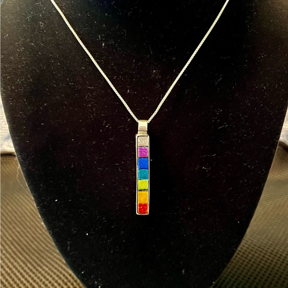 Dichroic Glass Rainbow and silver pendant